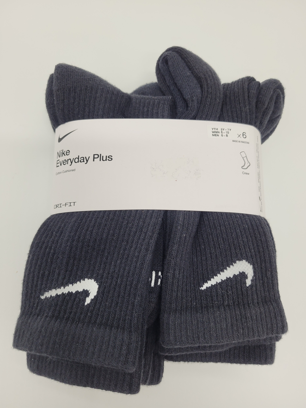 Nike Everyday Plus Crew Socks Black White Swoosh Logo Women's Size 6-10 NEW